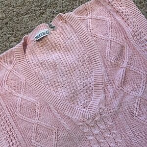 Piccolo Vintage Pink Cable Knit Sweater Vest V-Neck Ramie Cotton Blend Medium